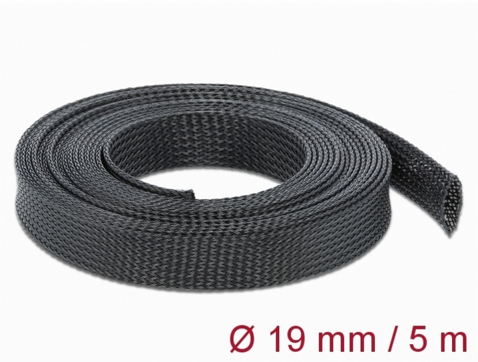 Plasa pentru organizarea cablurilor 5m x 19mm negru, Delock 18850 imagine noua